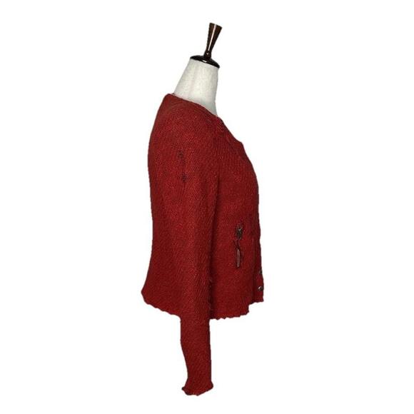IRO Agnette Knit Zip Tweed Jacket Womens 1 Red Distressed Preppy Money Grunge - Picture 4 of 9
